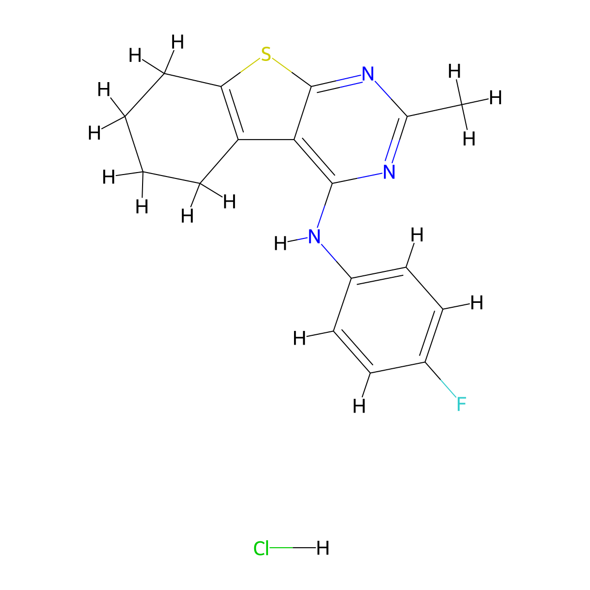 N-(4-fluorophenyl)-2-methyl-5,6,7,8-tetrahydrobenzo[4,5]thieno[2,3-d]pyrimidin-4-amine hydrochloride molecular structure, CAS 1216656-22-2