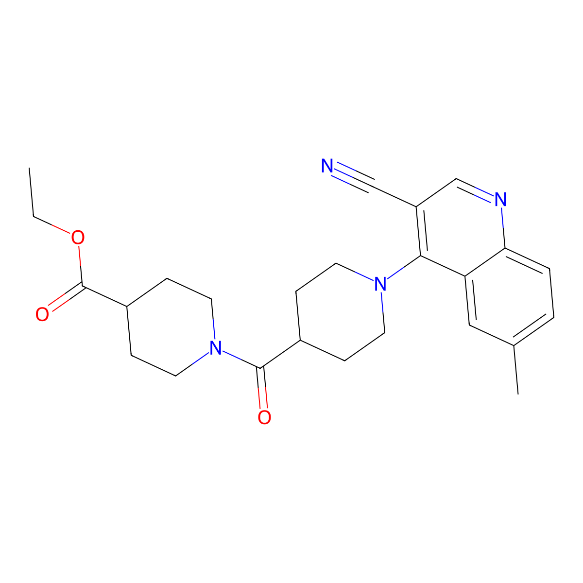 Ethyl 1-[1-(3-cyano-6-methylquinolin-4-YL)piperidine-4-carbonyl]piperidine-4-carboxylate molecular structure, CAS 1216657-68-9