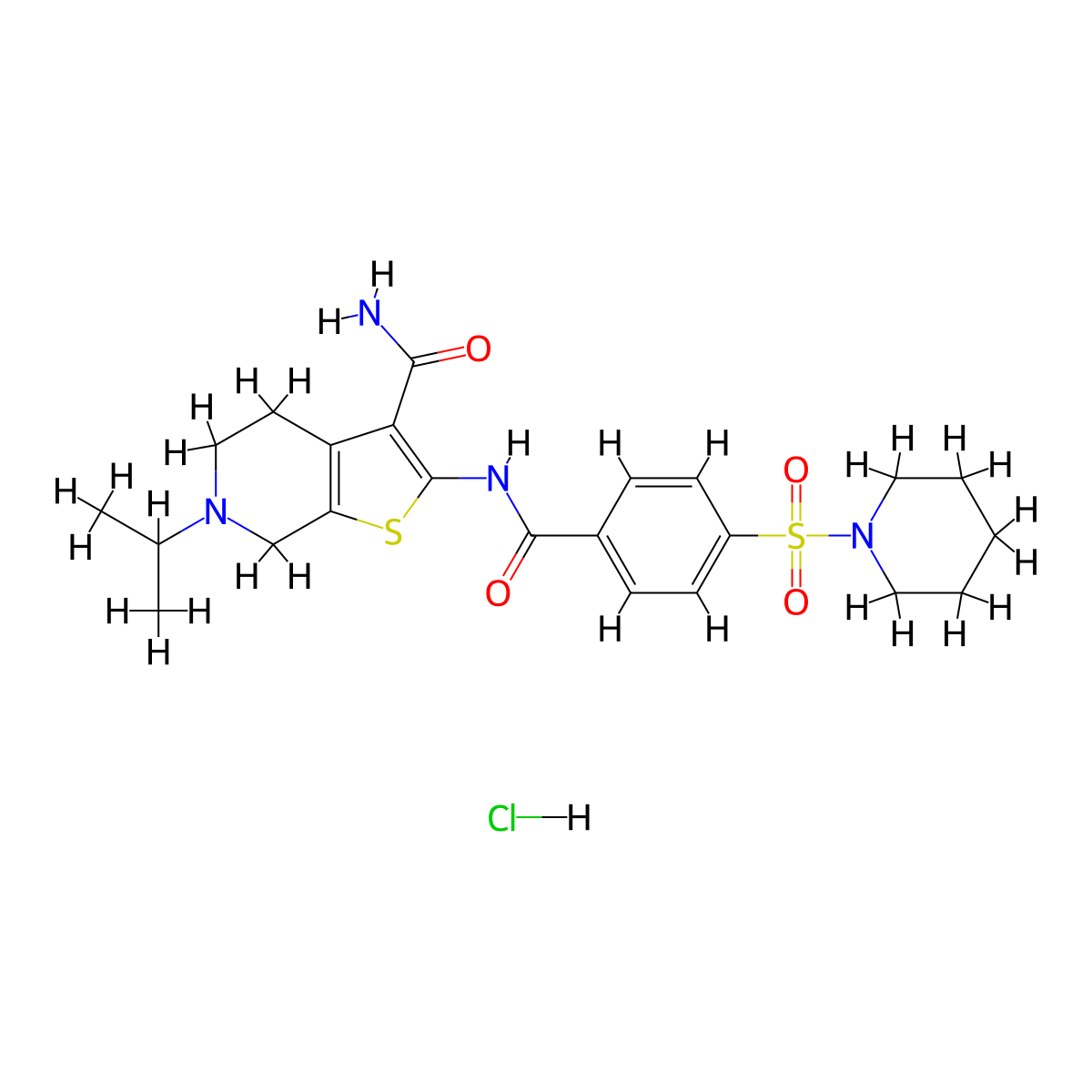 6-Isopropyl-2-(4-(piperidin-1-ylsulfonyl)benzamido)-4,5,6,7-tetrahydrothieno[2,3-c]pyridine-3-carboxamide hydrochloride molecular structure, CAS 1216660-14-8