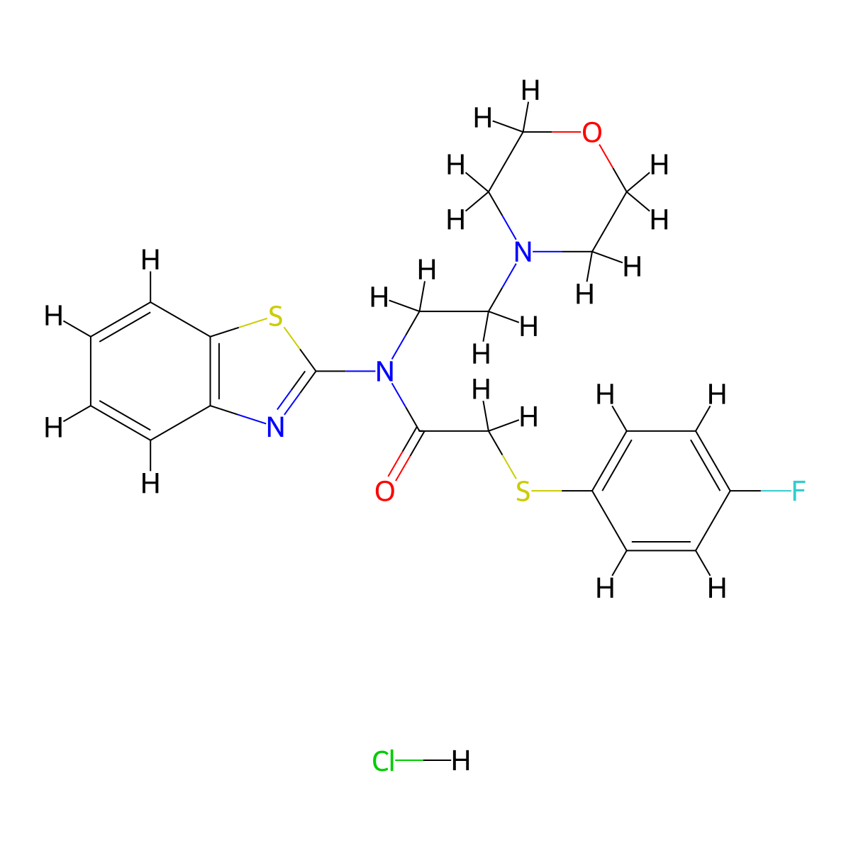 N-(benzo[d]thiazol-2-yl)-2-((4-fluorophenyl)thio)-N-(2-morpholinoethyl)acetamide hydrochloride molecular structure, CAS 1216660-83-1