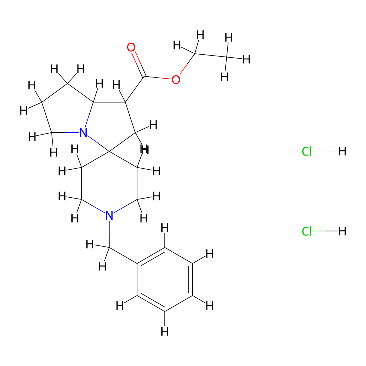 Ethyl 1-benzylhexahydrospiro[piperidine-4,3'-pyrrolizine]-1'-carboxylate dihydrochloride molecular structure, CAS 1216662-03-1