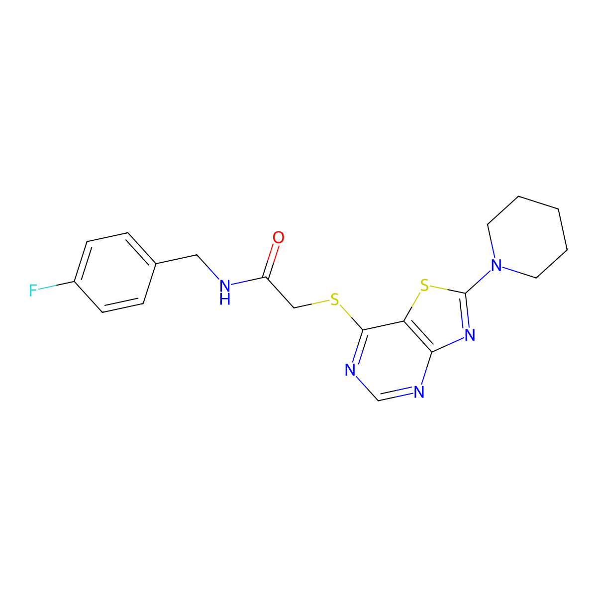 N-(4-fluorobenzyl)-2-((2-(piperidin-1-yl)thiazolo[4,5-d]pyrimidin-7-yl)thio)acetamide molecular structure, CAS 1216663-81-8