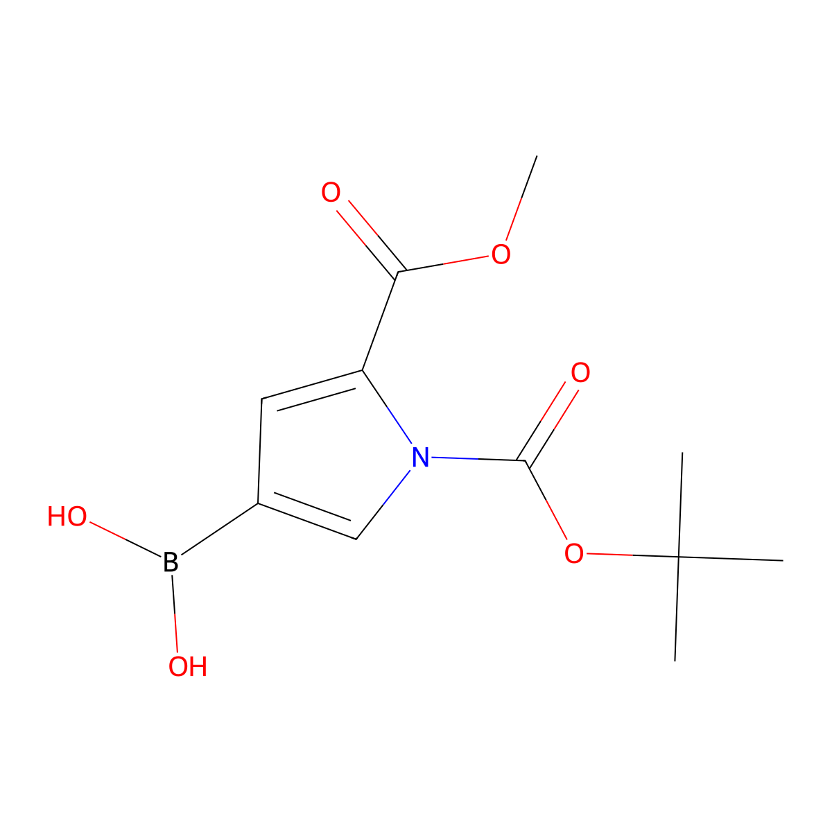 {1-[(tert-butoxy)carbonyl]-5-(methoxycarbonyl)-1H-pyrrol-3-yl}boronic acid molecular structure, CAS 1216665-39-2