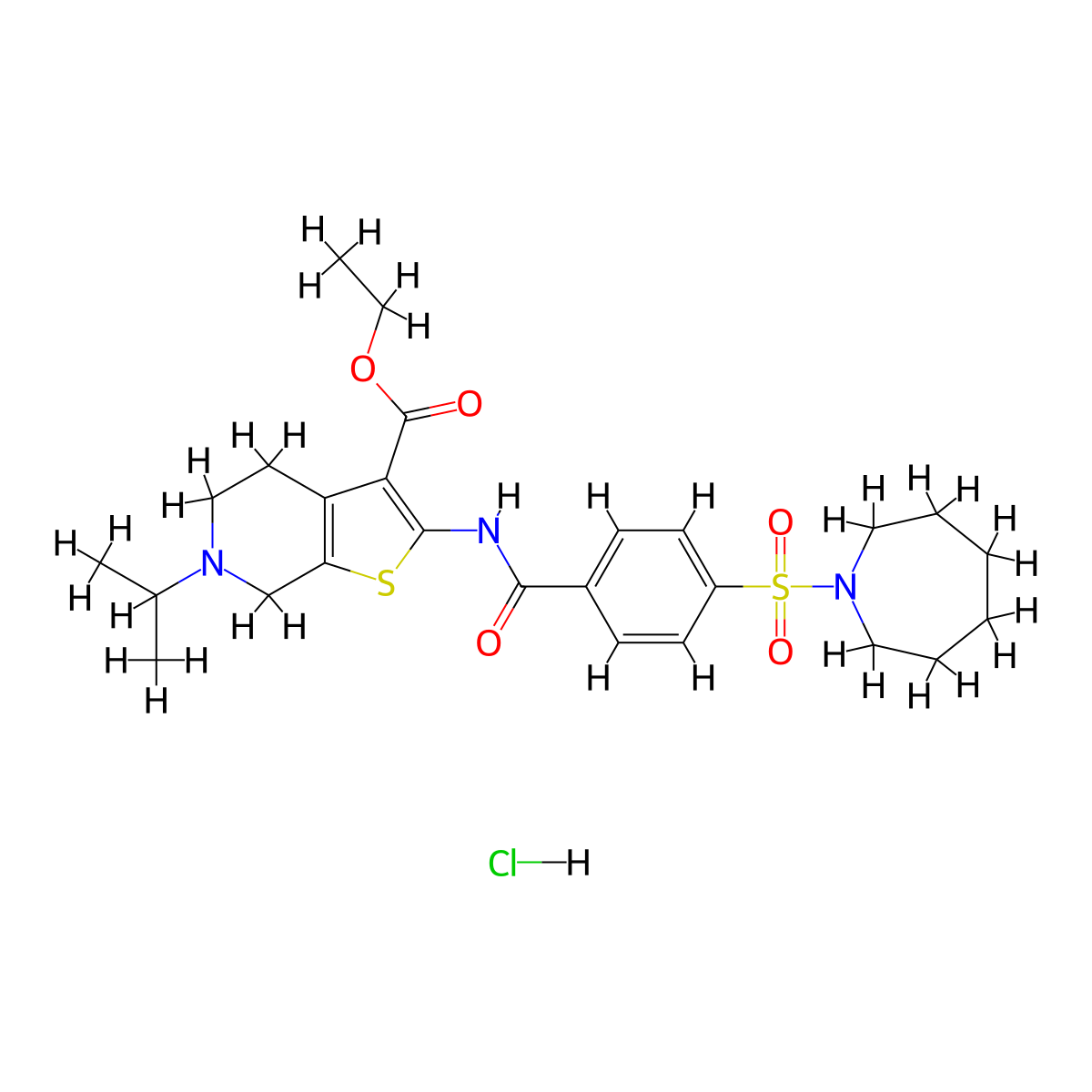 Ethyl 2-(4-(azepan-1-ylsulfonyl)benzamido)-6-isopropyl-4,5,6,7-tetrahydrothieno[2,3-c]pyridine-3-carboxylate hydrochloride molecular structure, CAS 1216671-62-3