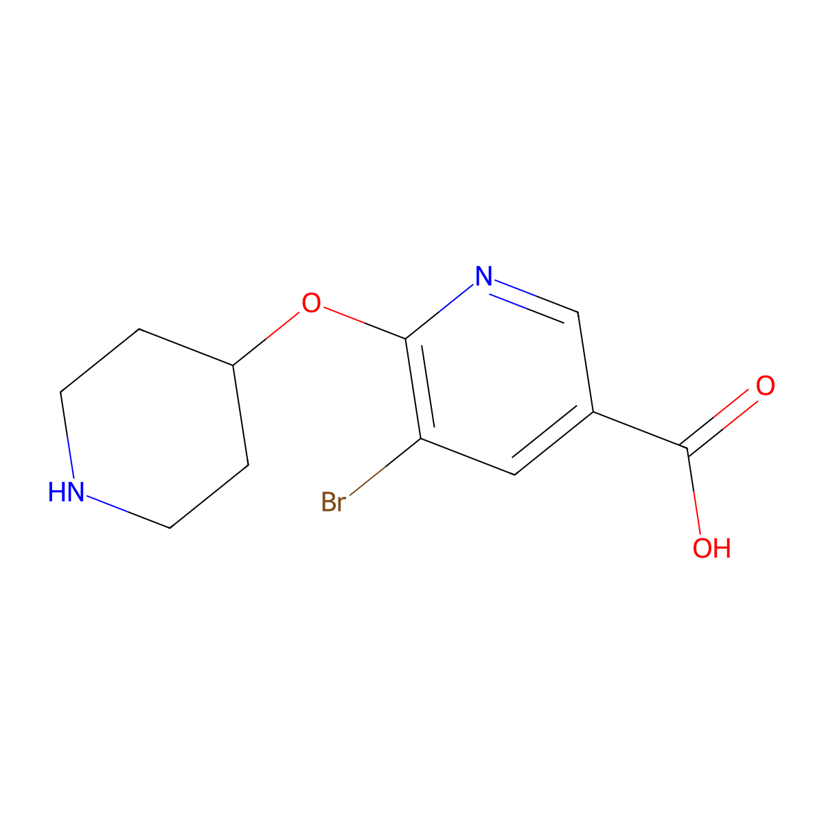 5-Bromo-6-(piperidin-4-yloxy)nicotinic acid molecular structure, CAS 1216671-75-8