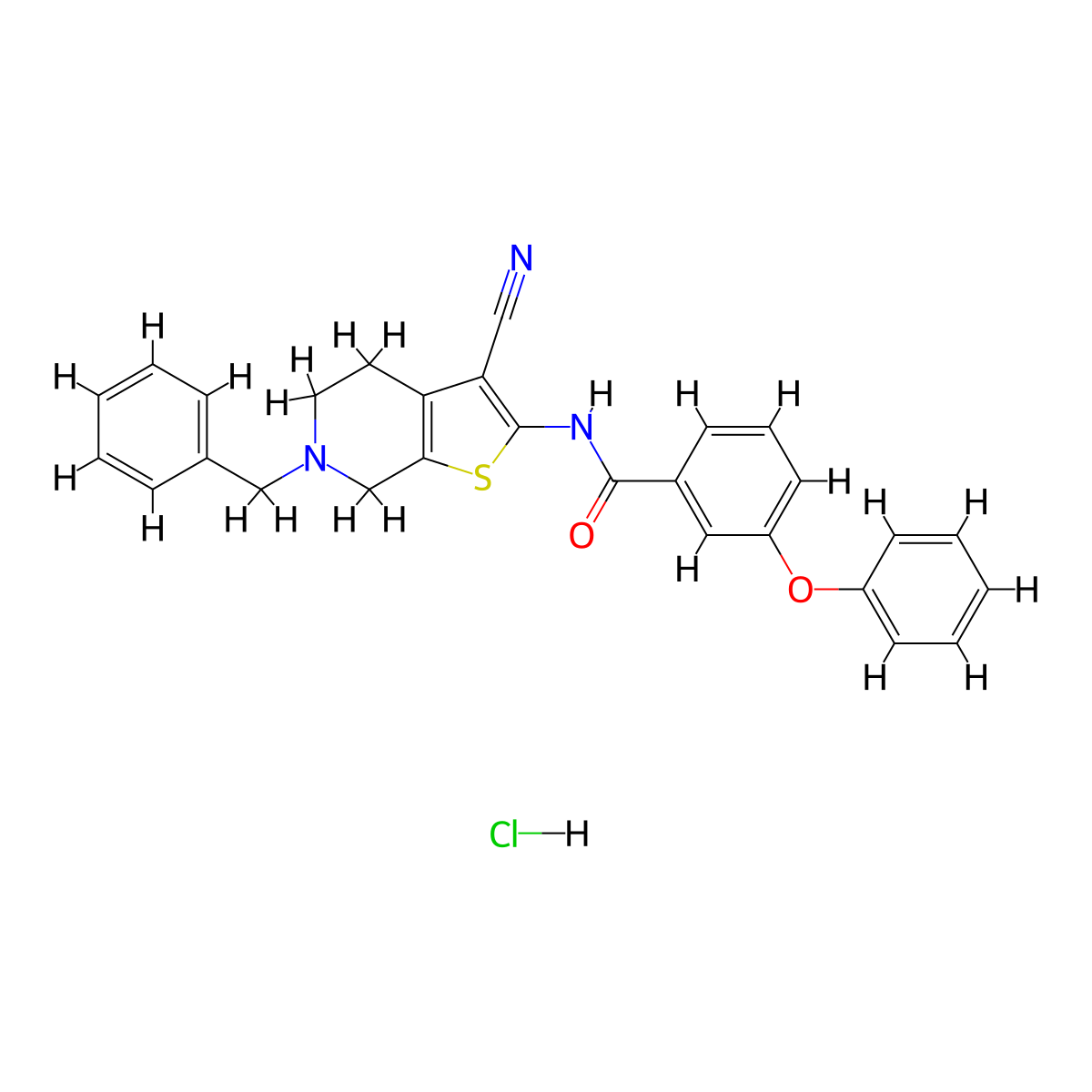 N-(6-benzyl-3-cyano-4,5,6,7-tetrahydrothieno[2,3-c]pyridin-2-yl)-3-phenoxybenzamide hydrochloride molecular structure, CAS 1216671-83-8