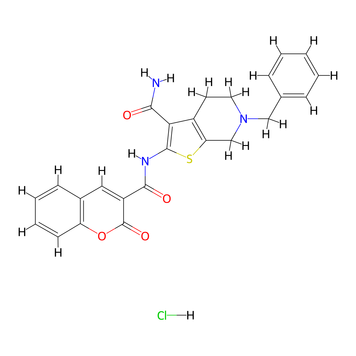 6-benzyl-2-(2-oxo-2H-chromene-3-carboxamido)-4,5,6,7-tetrahydrothieno[2,3-c]pyridine-3-carboxamide hydrochloride molecular structure, CAS 1216672-58-0