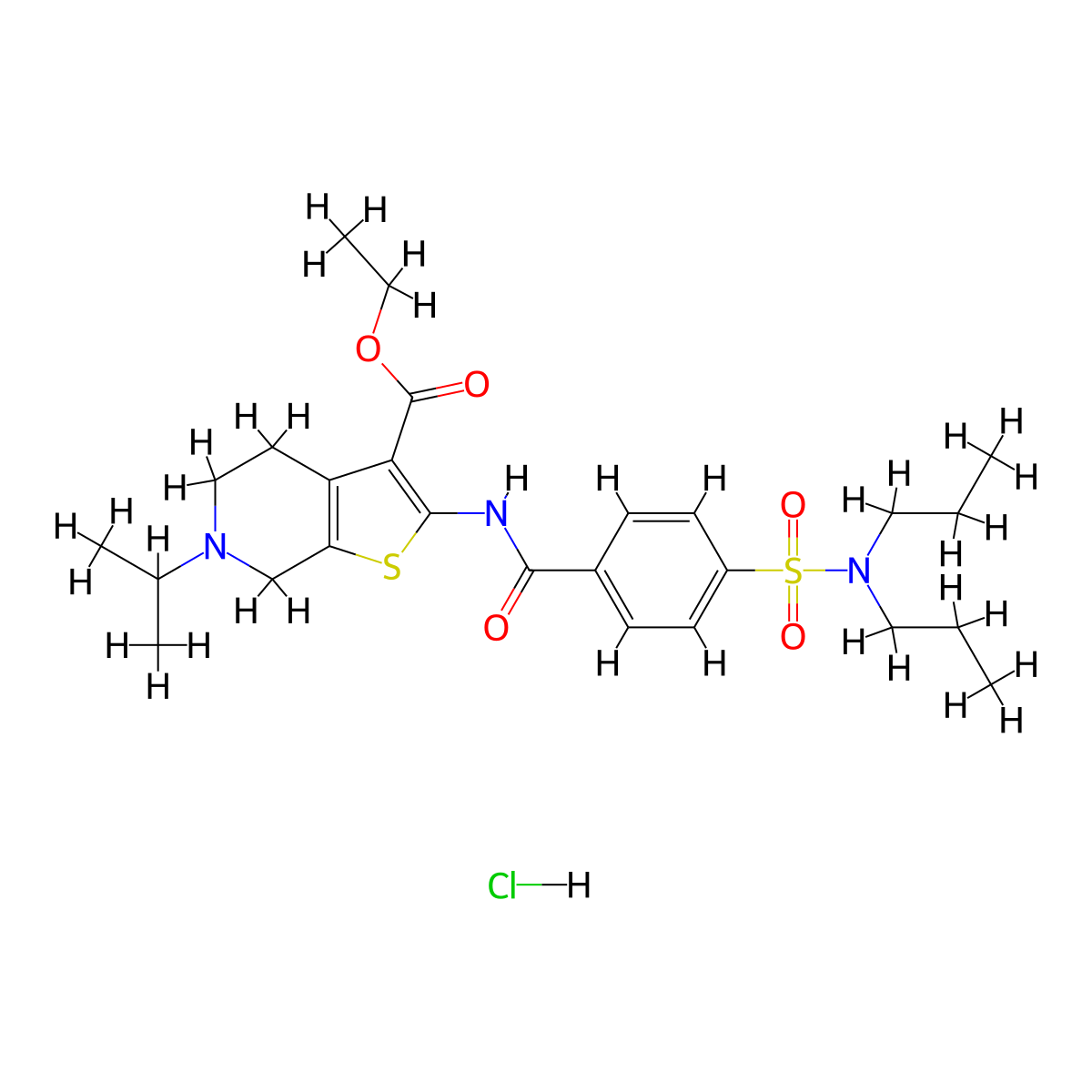 ethyl 2-(4-(N,N-dipropylsulfamoyl)benzamido)-6-isopropyl-4,5,6,7-tetrahydrothieno[2,3-c]pyridine-3-carboxylate hydrochloride molecular structure, CAS 1216674-68-8