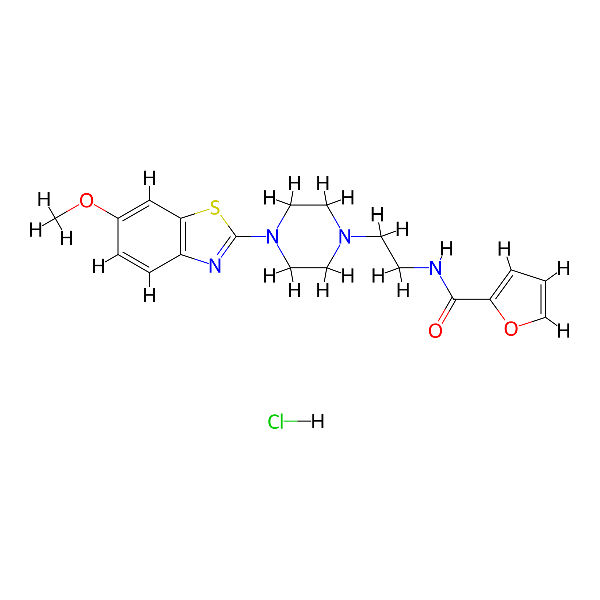 N-(2-(4-(6-methoxybenzo[d]thiazol-2-yl)piperazin-1-yl)ethyl)furan-2-carboxamide hydrochloride molecular structure, CAS 1216675-00-1