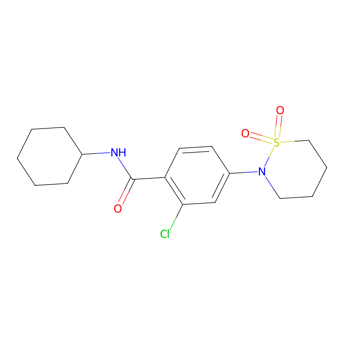 2-chloro-N-cyclohexyl-4-(1,1-dioxido-1,2-thiazinan-2-yl)benzamide molecular structure, CAS 1216677-16-5