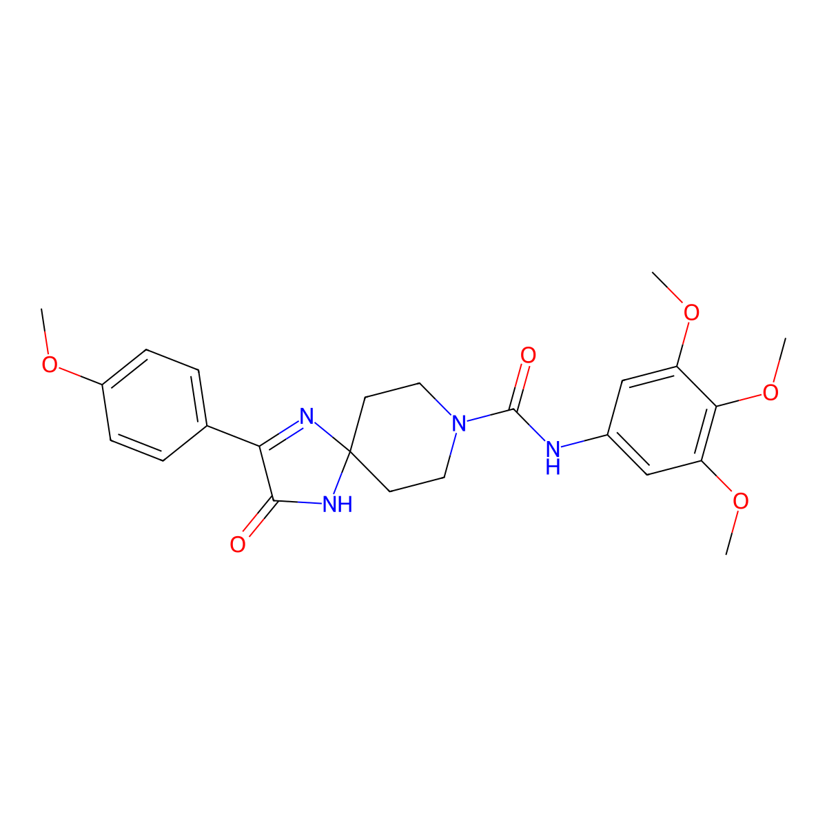 2-(4-methoxyphenyl)-3-oxo-N-(3,4,5-trimethoxyphenyl)-1,4,8-triazaspiro[4.5]dec-1-ene-8-carboxamide molecular structure, CAS 1216678-62-4