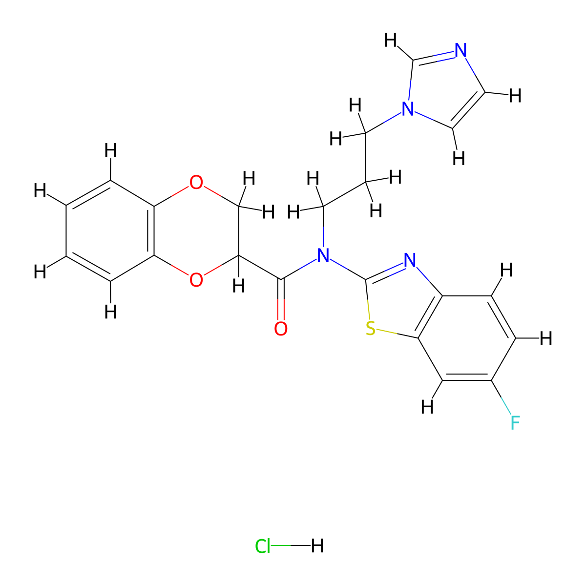 N-(3-(1H-imidazol-1-yl)propyl)-N-(6-fluorobenzo[d]thiazol-2-yl)-2,3-dihydrobenzo[b][1,4]dioxine-2-carboxamide hydrochloride molecular structure, CAS 1216679-48-9
