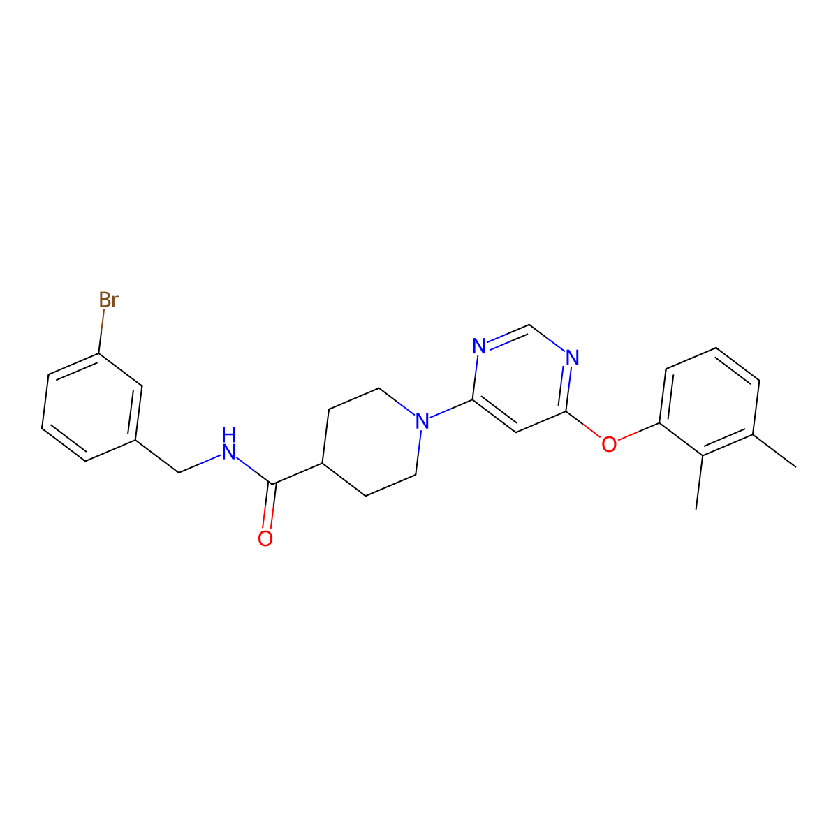 N-[(3-bromophenyl)methyl]-1-[6-(2,3-dimethylphenoxy)pyrimidin-4-yl]piperidine-4-carboxamide molecular structure, CAS 1216681-02-5