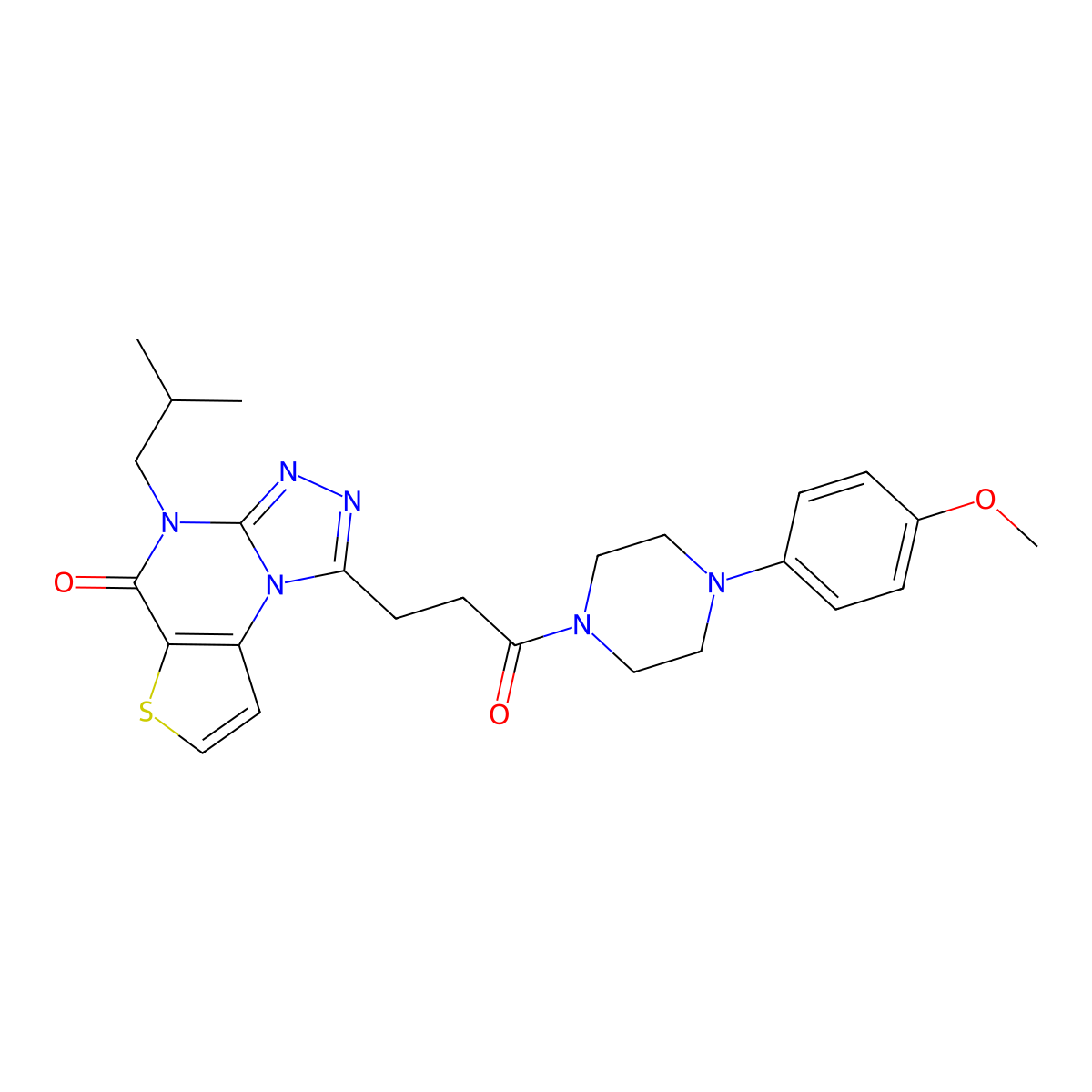 1-{3-[4-(4-methoxyphenyl)piperazin-1-yl]-3-oxopropyl}-4-(2-methylpropyl)thieno[2,3-e][1,2,4]triazolo[4,3-a]pyrimidin-5(4H)-one molecular structure, CAS 1216681-27-4