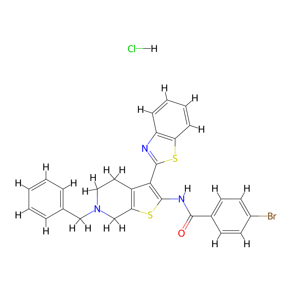N-(3-(benzo[d]thiazol-2-yl)-6-benzyl-4,5,6,7-tetrahydrothieno[2,3-c]pyridin-2-yl)-4-bromobenzamide hydrochloride molecular structure, CAS 1216682-34-6