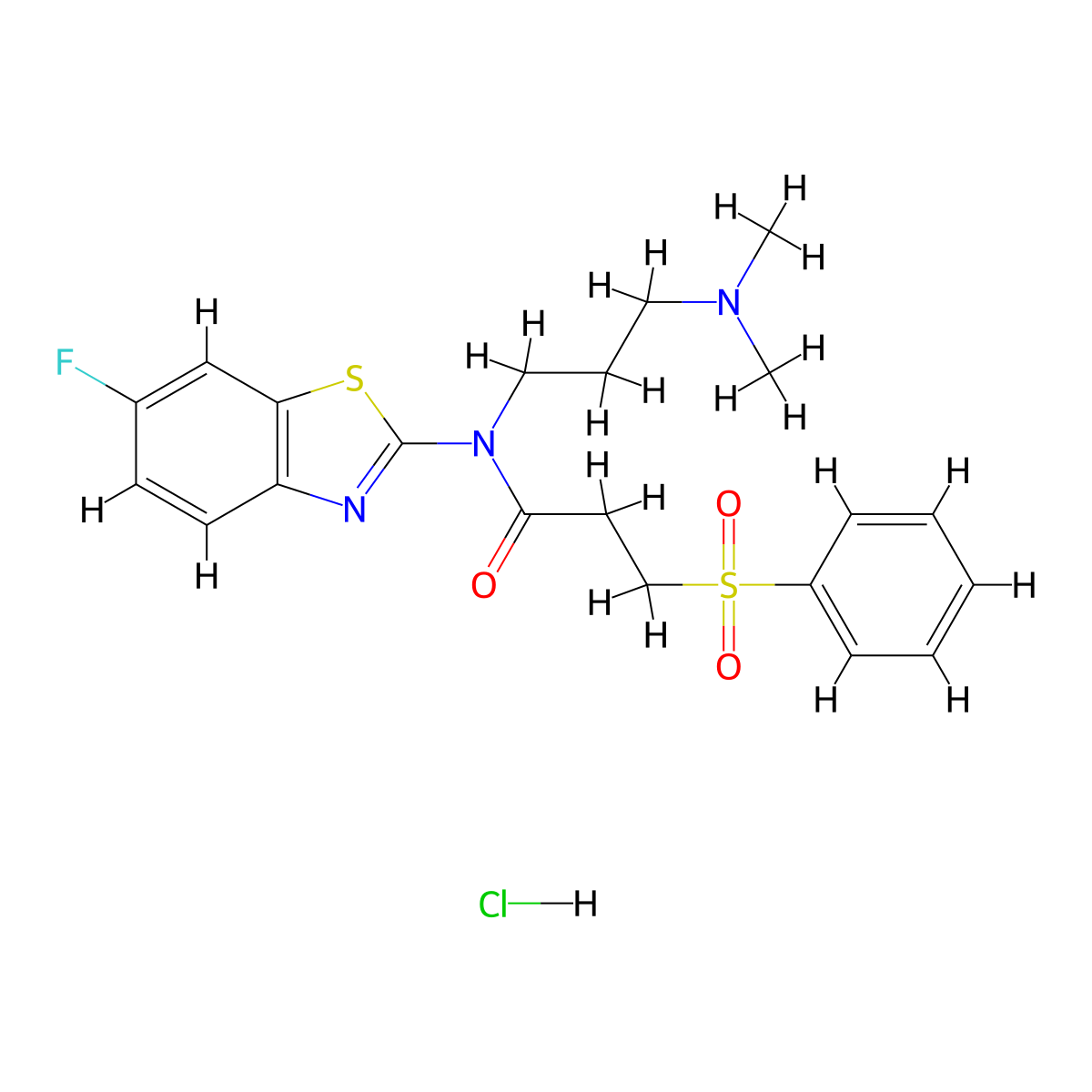 N-(3-(dimethylamino)propyl)-N-(6-fluorobenzo[d]thiazol-2-yl)-3-(phenylsulfonyl)propanamide hydrochloride molecular structure, CAS 1216684-16-0