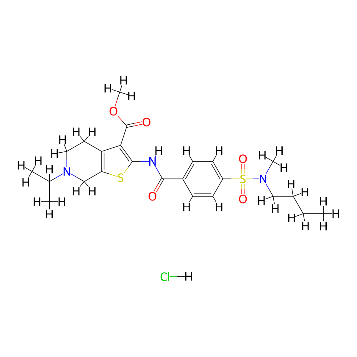 methyl 2-(4-(N-butyl-N-methylsulfamoyl)benzamido)-6-isopropyl-4,5,6,7-tetrahydrothieno[2,3-c]pyridine-3-carboxylate hydrochloride molecular structure, CAS 1216685-08-3