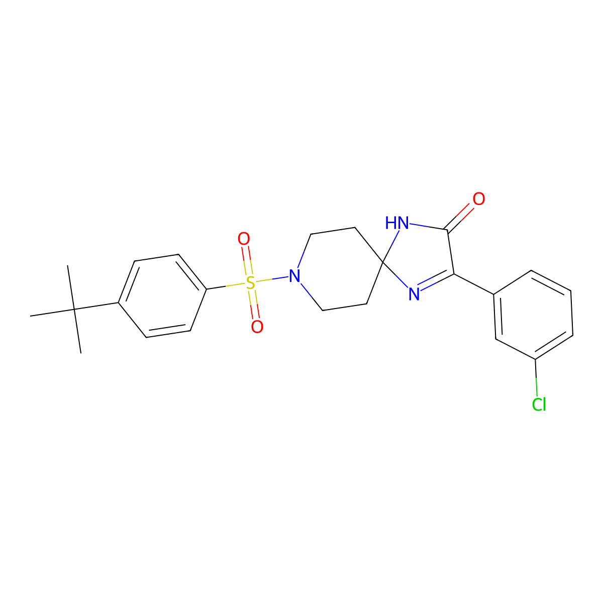8-((4-(Tert-butyl)phenyl)sulfonyl)-3-(3-chlorophenyl)-1,4,8-triazaspiro[4.5]dec-3-en-2-one molecular structure, CAS 1216685-18-5