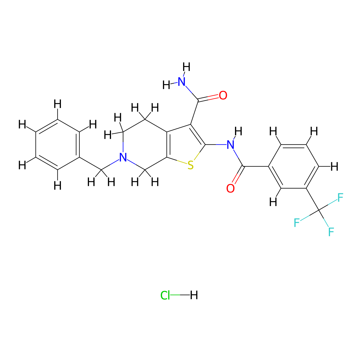 6-Benzyl-2-(3-(trifluoromethyl)benzamido)-4,5,6,7-tetrahydrothieno[2,3-c]pyridine-3-carboxamide hydrochloride molecular structure, CAS 1216687-65-8