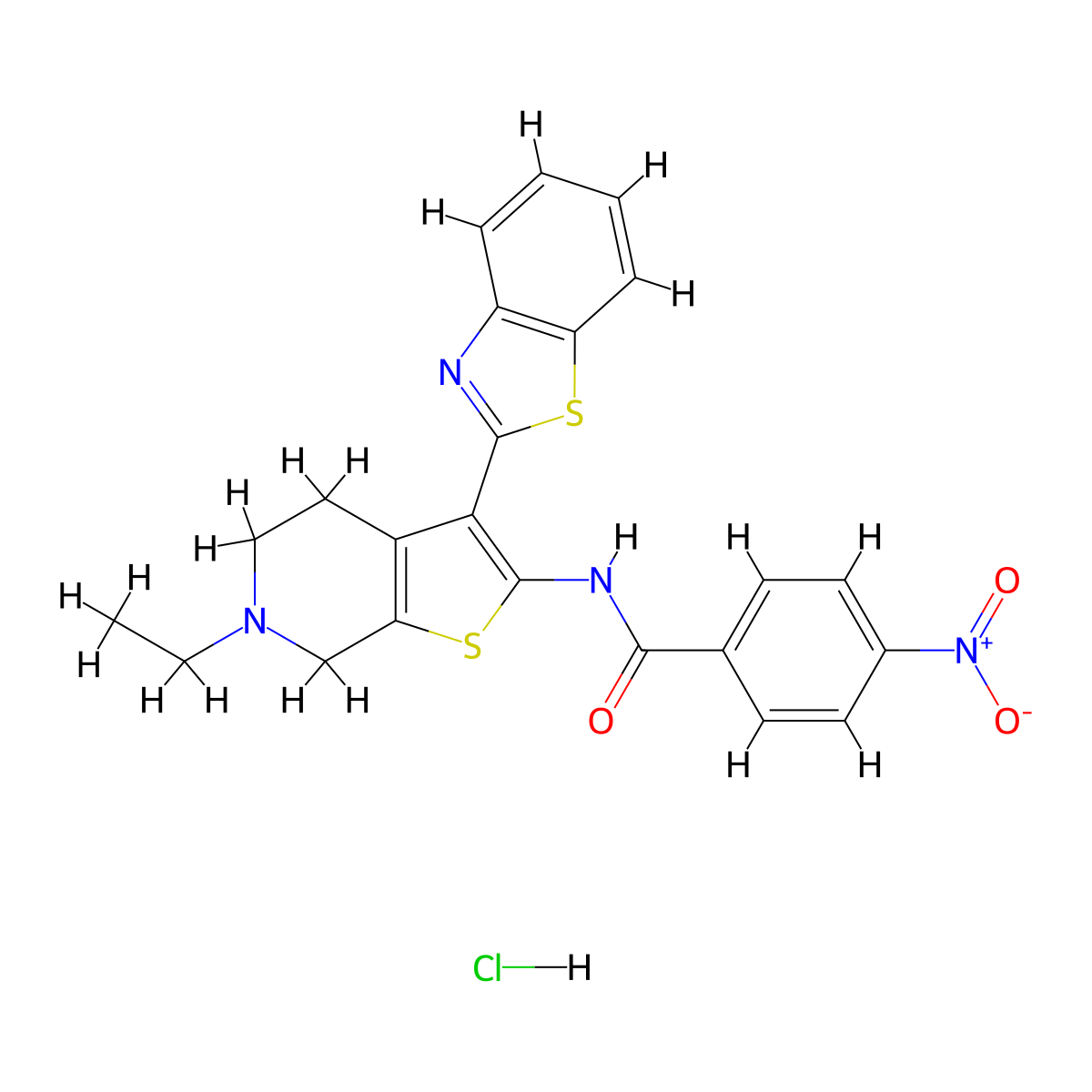 N-(3-(benzo[d]thiazol-2-yl)-6-ethyl-4,5,6,7-tetrahydrothieno[2,3-c]pyridin-2-yl)-4-nitrobenzamide hydrochloride molecular structure, CAS 1216690-85-5