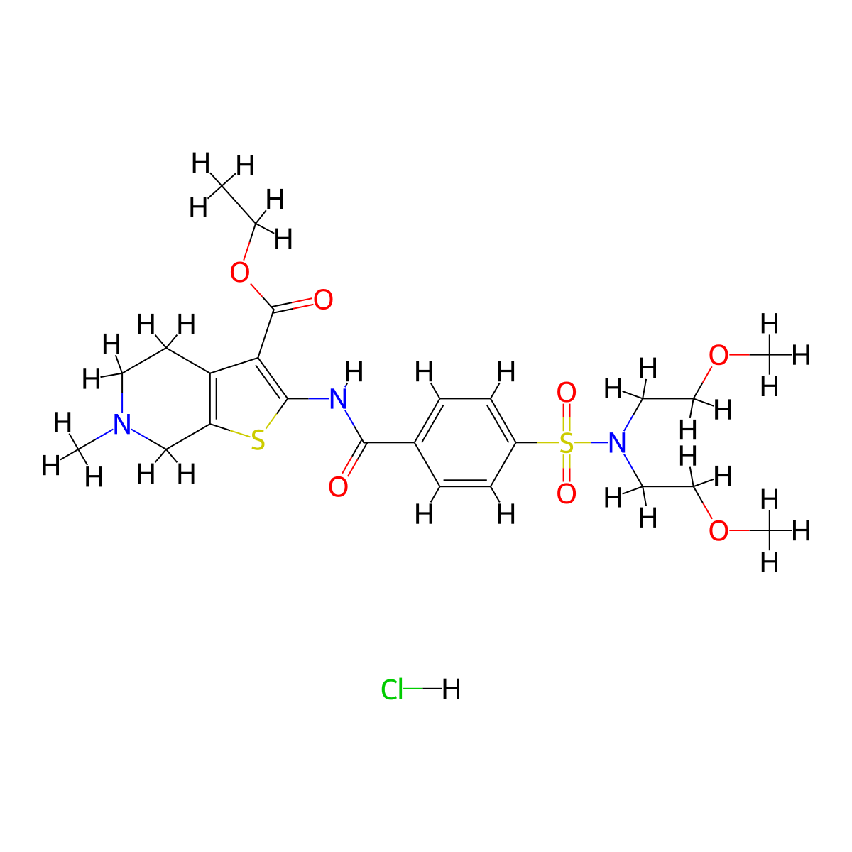 ethyl 2-(4-(N,N-bis(2-methoxyethyl)sulfamoyl)benzamido)-6-methyl-4,5,6,7-tetrahydrothieno[2,3-c]pyridine-3-carboxylate hydrochloride molecular structure, CAS 1216691-67-6