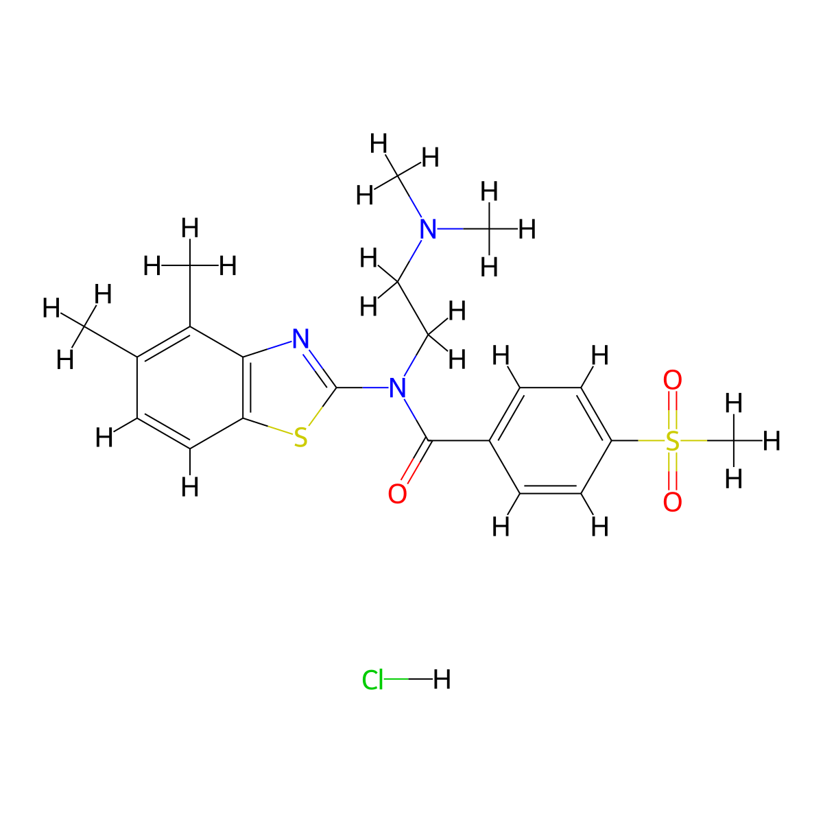N-(2-(dimethylamino)ethyl)-N-(4,5-dimethylbenzo[d]thiazol-2-yl)-4-(methylsulfonyl)benzamide hydrochloride molecular structure, CAS 1216692-13-5