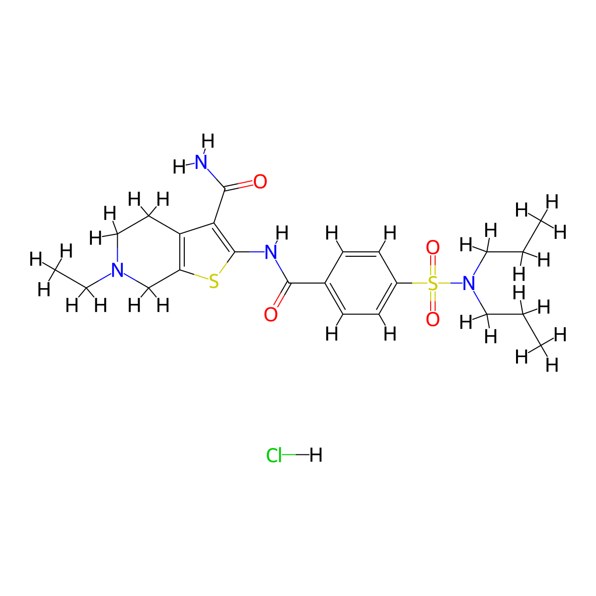 2-(4-(N,N-dipropylsulfamoyl)benzamido)-6-ethyl-4,5,6,7-tetrahydrothieno[2,3-c]pyridine-3-carboxamide hydrochloride molecular structure, CAS 1216693-01-4