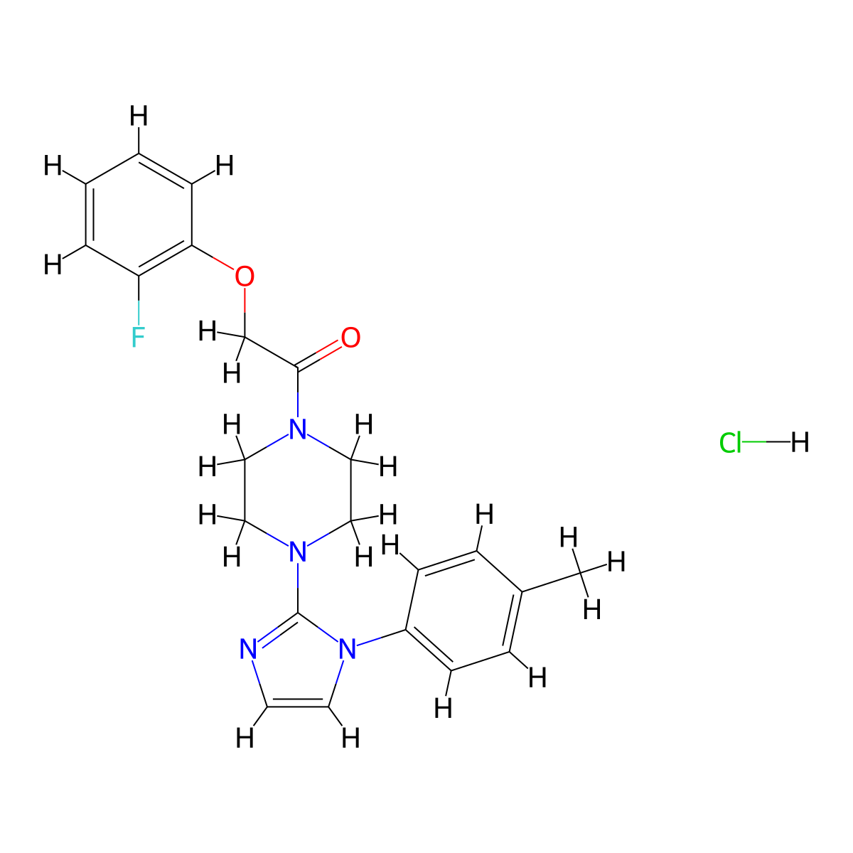 2-(2-fluorophenoxy)-1-(4-(1-(p-tolyl)-1H-imidazol-2-yl)piperazin-1-yl)ethanone hydrochloride molecular structure, CAS 1216694-11-9