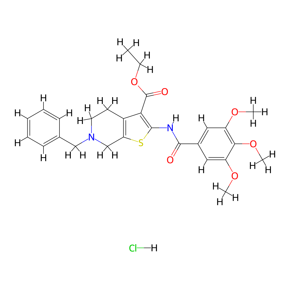 Ethyl 6-benzyl-2-(3,4,5-trimethoxybenzamido)-4,5,6,7-tetrahydrothieno[2,3-c]pyridine-3-carboxylate hydrochloride molecular structure, CAS 1216694-51-7