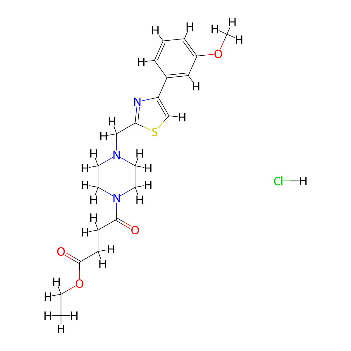 Ethyl 4-(4-((4-(3-methoxyphenyl)thiazol-2-yl)methyl)piperazin-1-yl)-4-oxobutanoate hydrochloride molecular structure, CAS 1216695-67-8