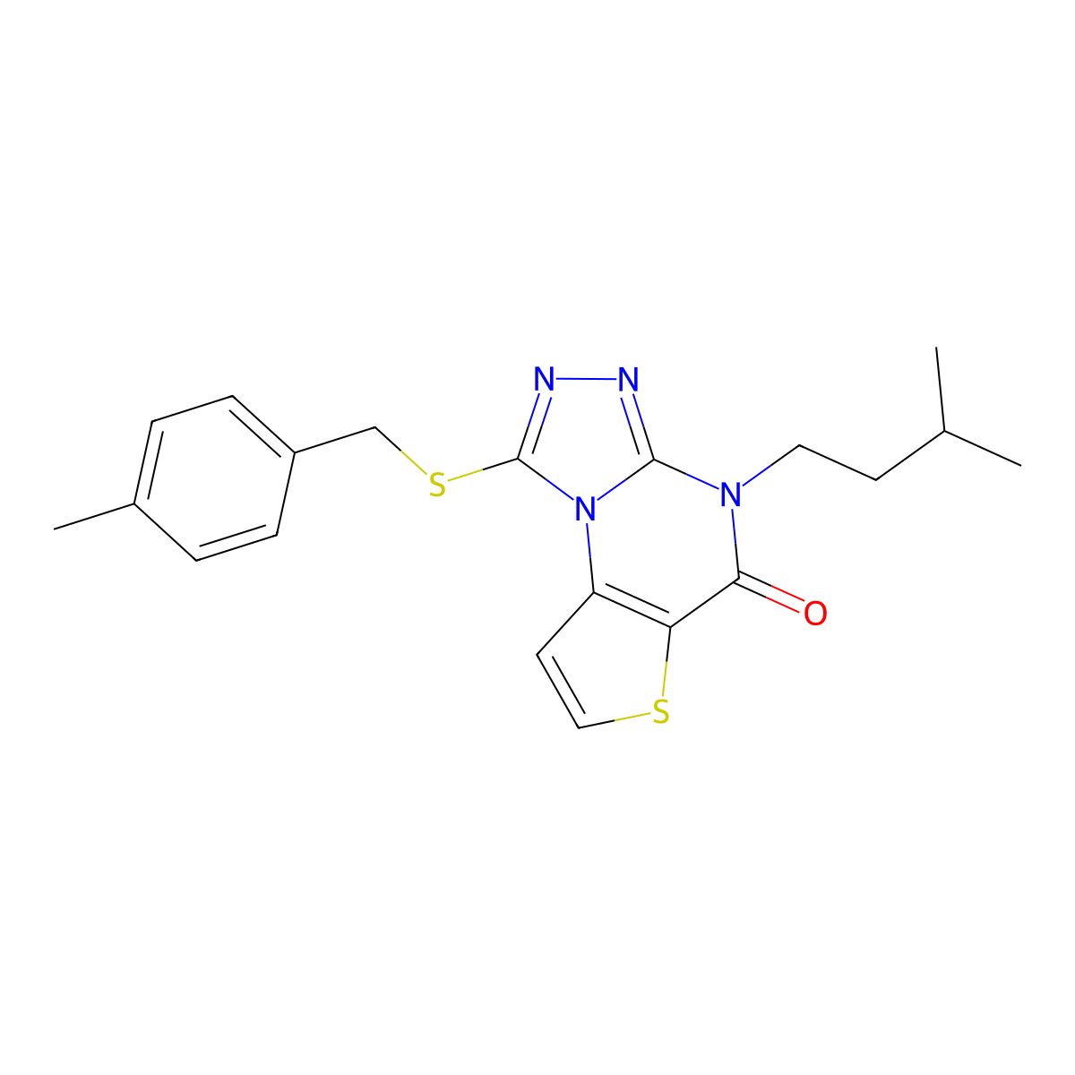 1-[(4-methylbenzyl)thio]-4-(3-methylbutyl)thieno[2,3-e][1,2,4]triazolo[4,3-a]pyrimidin-5(4H)-one molecular structure, CAS 1216696-79-5