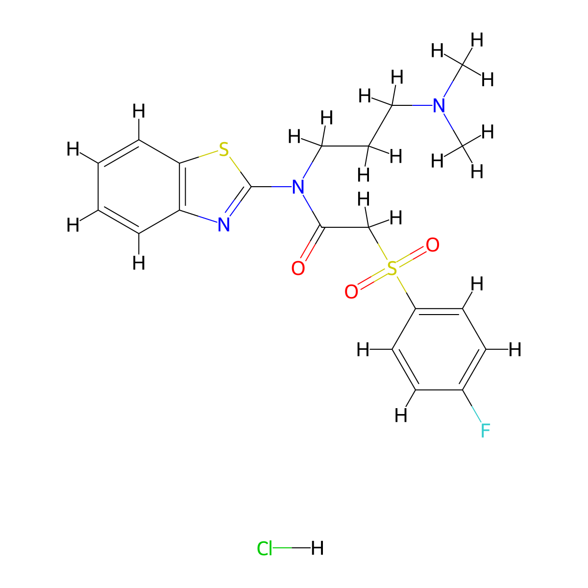 N-(benzo[d]thiazol-2-yl)-N-(3-(dimethylamino)propyl)-2-((4-fluorophenyl)sulfonyl)acetamide hydrochloride molecular structure, CAS 1216698-05-3