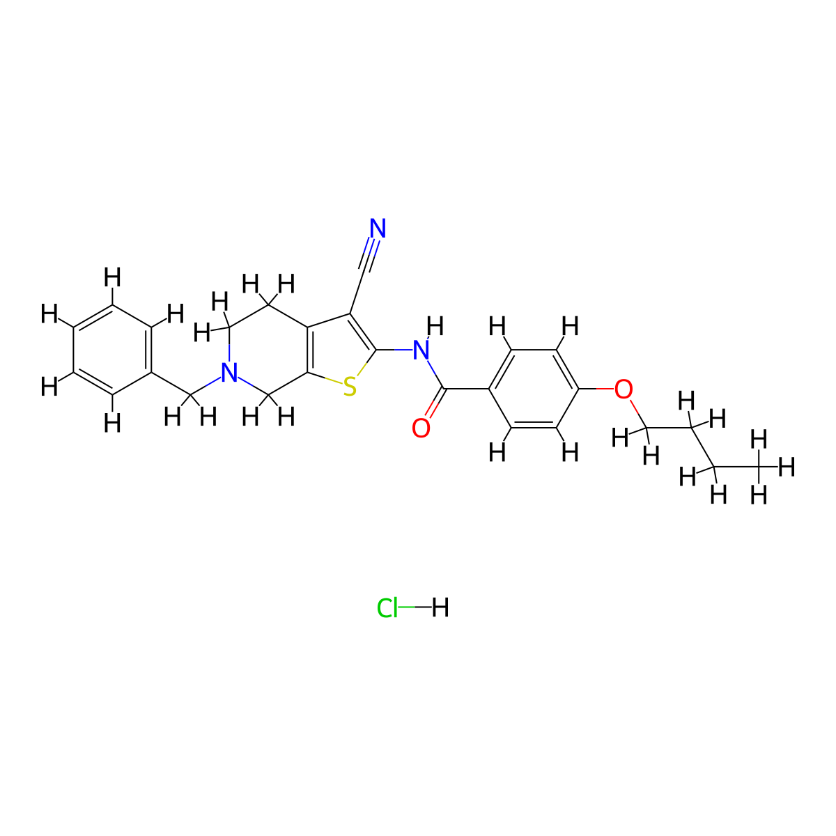 N-(6-benzyl-3-cyano-4,5,6,7-tetrahydrothieno[2,3-c]pyridin-2-yl)-4-butoxybenzamide hydrochloride molecular structure, CAS 1216698-08-6