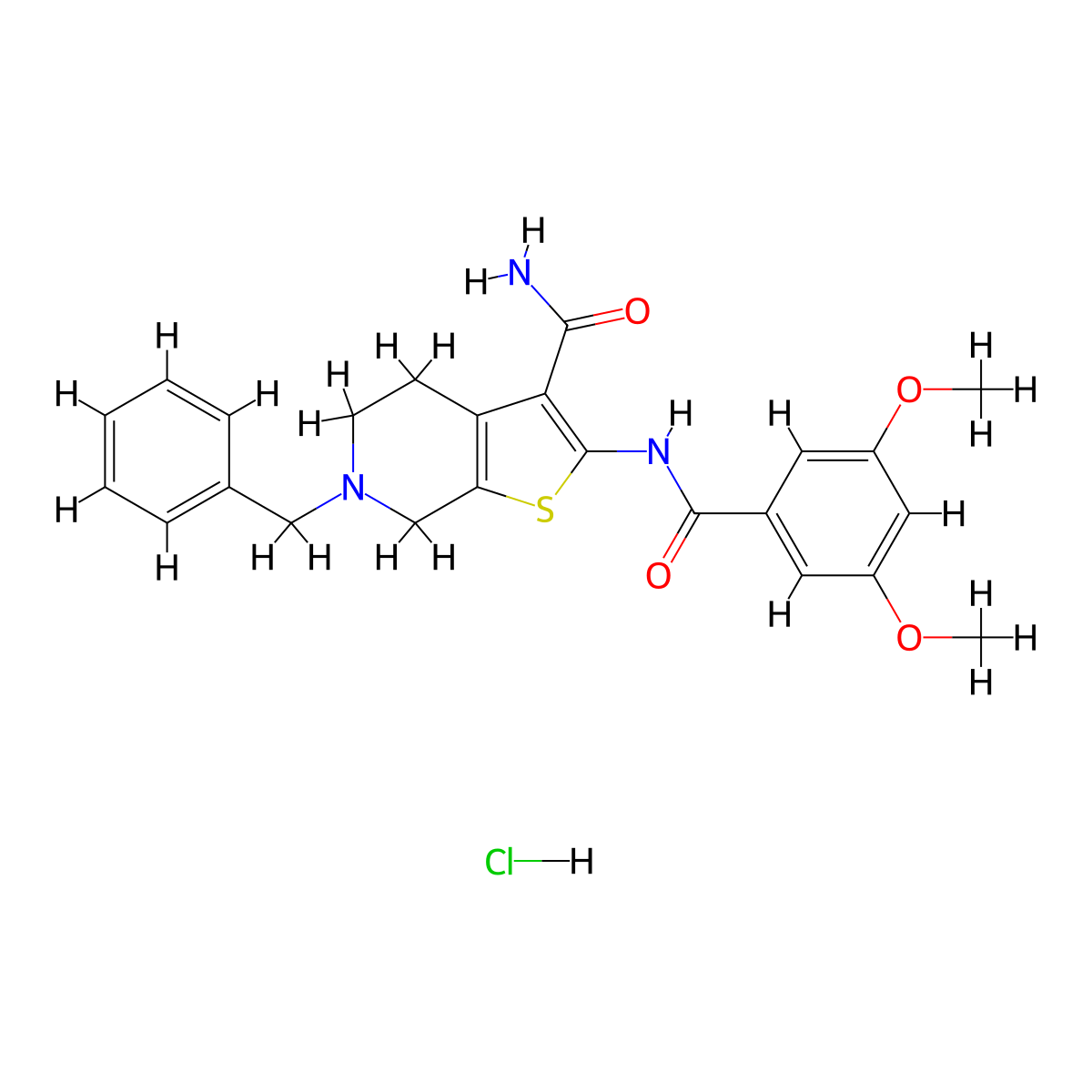 6-Benzyl-2-(3,5-dimethoxybenzamido)-4,5,6,7-tetrahydrothieno[2,3-c]pyridine-3-carboxamide hydrochloride molecular structure, CAS 1216699-98-7