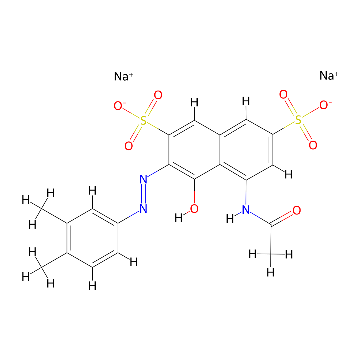 Disodium 5-(acetylamino)-3-[(dimethylphenyl)azo]-4-hydroxynaphthalene-2,7-disulphonate molecular structure, CAS 12167-45-2