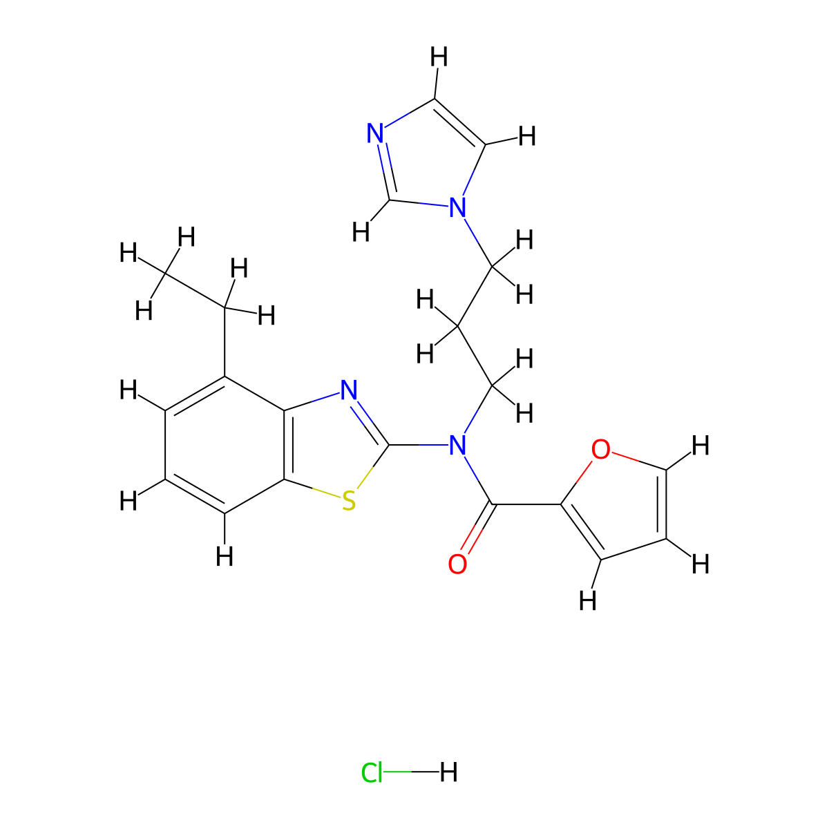 N-(3-(1H-imidazol-1-yl)propyl)-N-(4-ethylbenzo[d]thiazol-2-yl)furan-2-carboxamide hydrochloride molecular structure, CAS 1216702-99-6