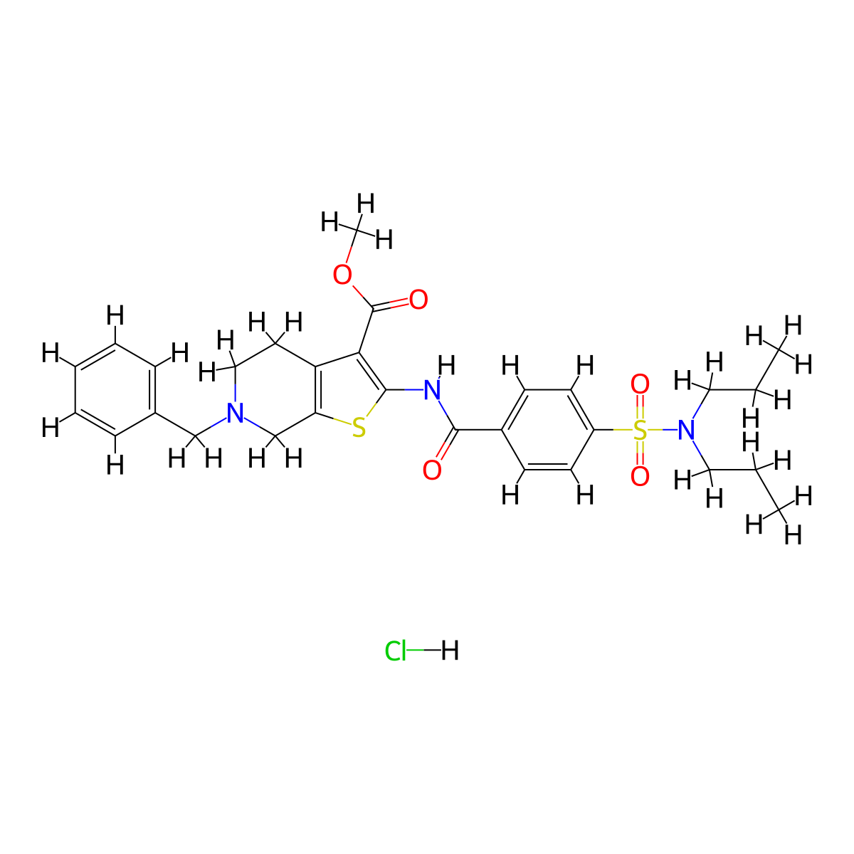 methyl 6-benzyl-2-(4-(N,N-dipropylsulfamoyl)benzamido)-4,5,6,7-tetrahydrothieno[2,3-c]pyridine-3-carboxylate hydrochloride molecular structure, CAS 1216703-23-9
