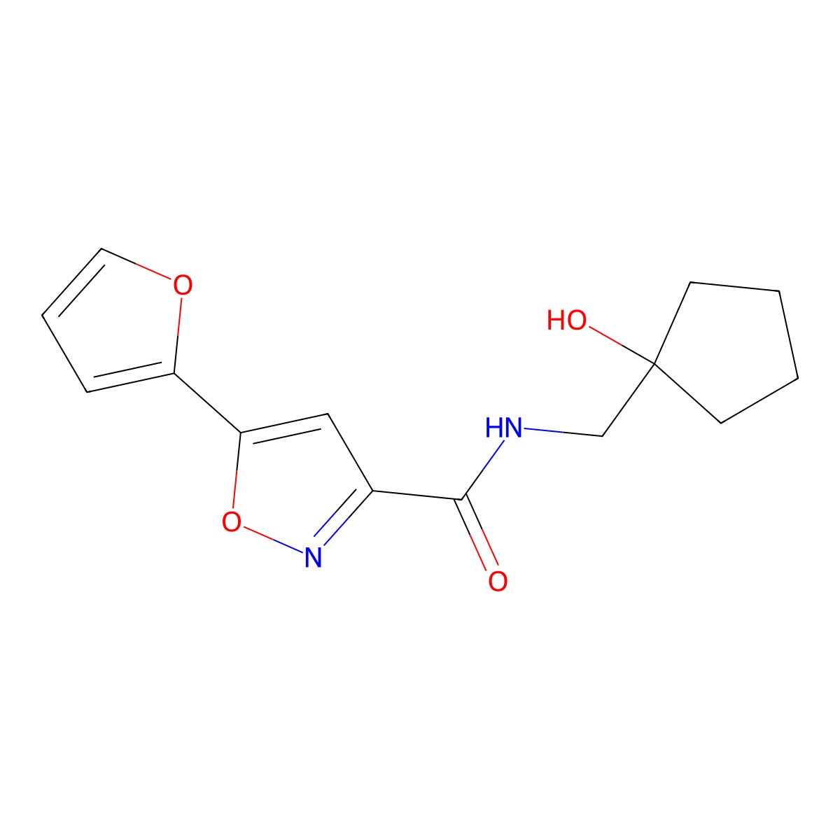 5-(furan-2-yl)-N-((1-hydroxycyclopentyl)methyl)isoxazole-3-carboxamide molecular structure, CAS 1216704-48-1
