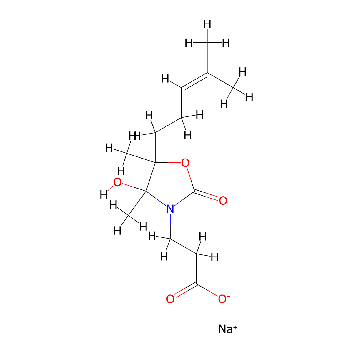 Sodium 3-[4-hydroxy-4,5-dimethyl-5-(4-methylpent-3-enyl)-2-oxo-1,3-oxazolidin-3-yl]propanoate molecular structure, CAS 1216705-08-6