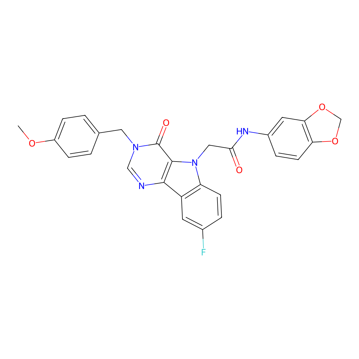 N-(benzo[d][1,3]dioxol-5-yl)-2-(8-fluoro-3-(4-methoxybenzyl)-4-oxo-3H-pyrimido[5,4-b]indol-5(4H)-yl)acetamide molecular structure, CAS 1216706-14-7