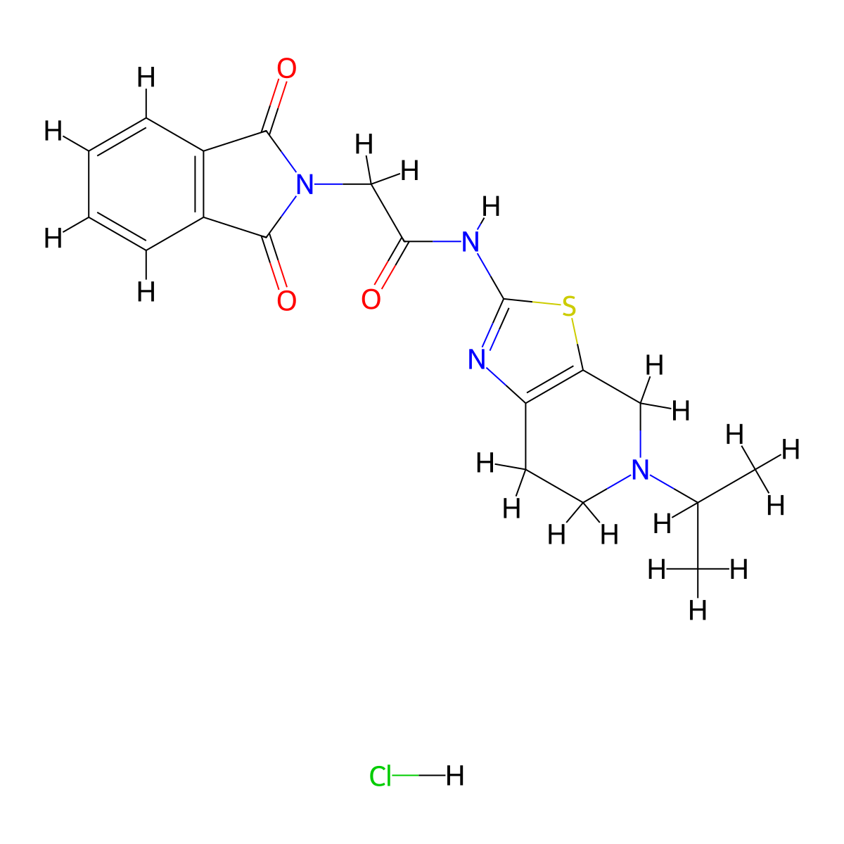 2-(1,3-dioxoisoindolin-2-yl)-N-(5-isopropyl-4,5,6,7-tetrahydrothiazolo[5,4-c]pyridin-2-yl)acetamide hydrochloride molecular structure, CAS 1216708-42-7