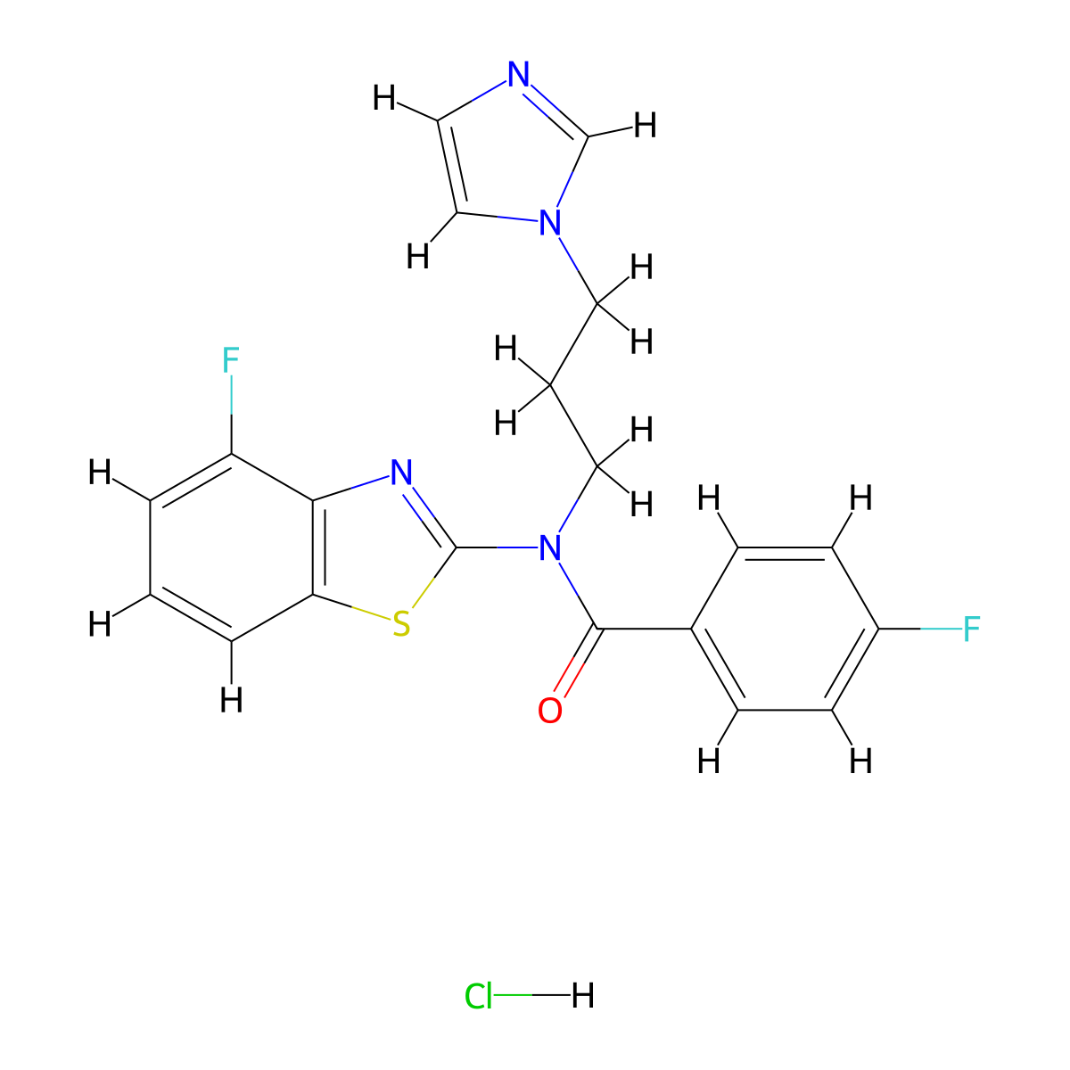N-(3-(1H-imidazol-1-yl)propyl)-4-fluoro-N-(4-fluorobenzo[d]thiazol-2-yl)benzamide hydrochloride molecular structure, CAS 1216708-55-2
