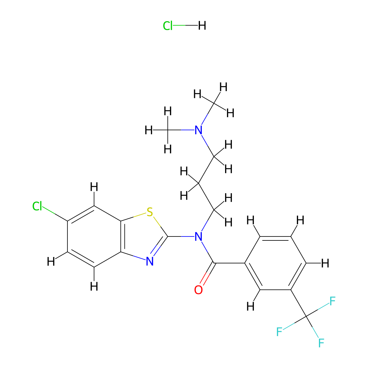 N-(6-chlorobenzo[d]thiazol-2-yl)-N-(3-(dimethylamino)propyl)-3-(trifluoromethyl)benzamide hydrochloride molecular structure, CAS 1216710-04-1