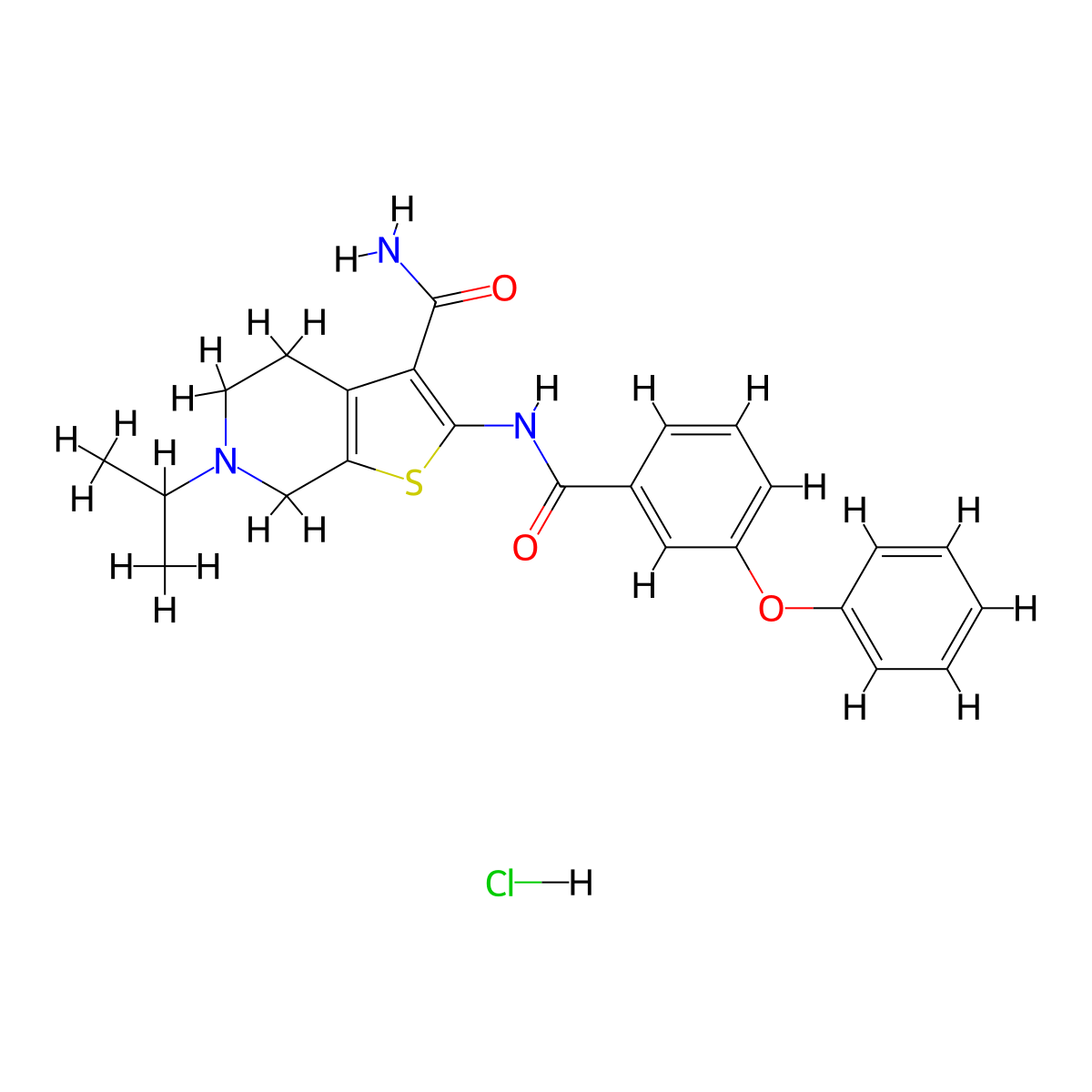 6-Isopropyl-2-(3-phenoxybenzamido)-4,5,6,7-tetrahydrothieno[2,3-c]pyridine-3-carboxamide hydrochloride molecular structure, CAS 1216710-59-6