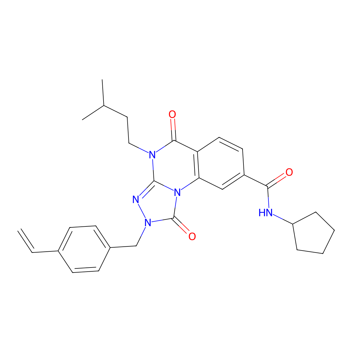 N-cyclopentyl-4-isopentyl-1,5-dioxo-2-(4-vinylbenzyl)-1,2,4,5-tetrahydro-[1,2,4]triazolo[4,3-a]quinazoline-8-carboxamide molecular structure, CAS 1216710-85-8