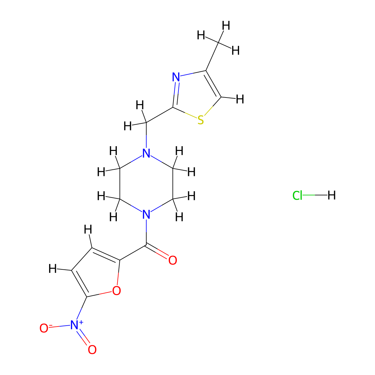 (4-((4-Methylthiazol-2-yl)methyl)piperazin-1-yl)(5-nitrofuran-2-yl)methanone hydrochloride molecular structure, CAS 1216711-43-1
