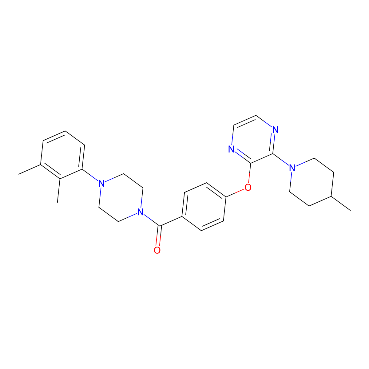 2-{4-[4-(2,3-Dimethylphenyl)piperazine-1-carbonyl]phenoxy}-3-(4-methylpiperidin-1-yl)pyrazine molecular structure, CAS 1216712-61-6