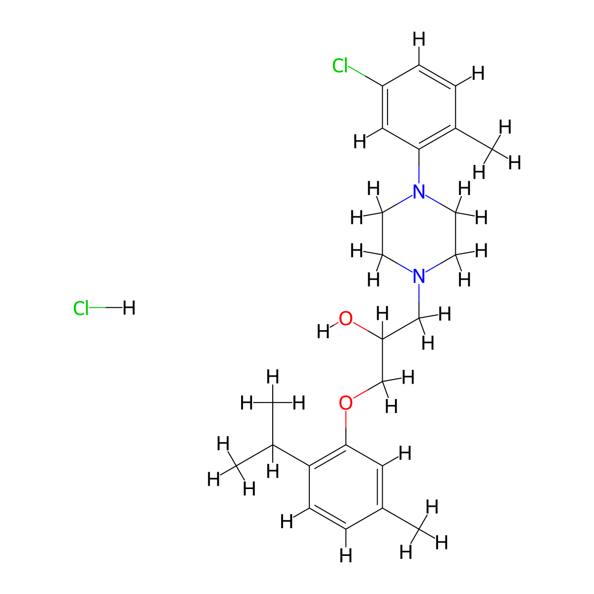 1-[4-(5-Chloro-2-methylphenyl)piperazin-1-yl]-3-[5-methyl-2-(propan-2-yl)phenoxy]propan-2-ol hydrochloride molecular structure, CAS 1216712-84-3