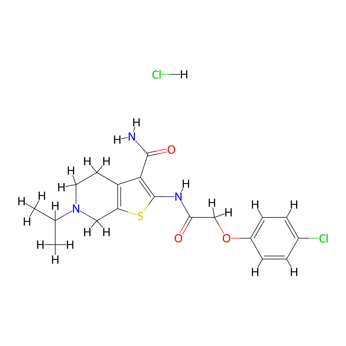 2-(2-(4-Chlorophenoxy)acetamido)-6-isopropyl-4,5,6,7-tetrahydrothieno[2,3-c]pyridine-3-carboxamide hydrochloride molecular structure, CAS 1216713-05-1
