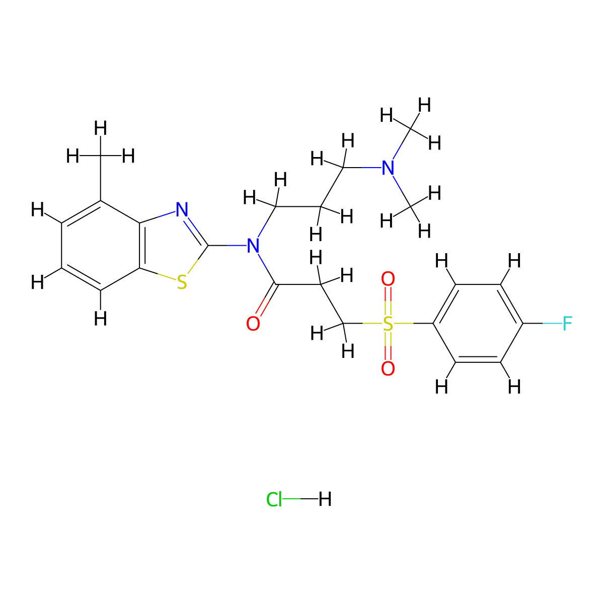 N-(3-(dimethylamino)propyl)-3-((4-fluorophenyl)sulfonyl)-N-(4-methylbenzo[d]thiazol-2-yl)propanamide hydrochloride molecular structure, CAS 1216714-22-5